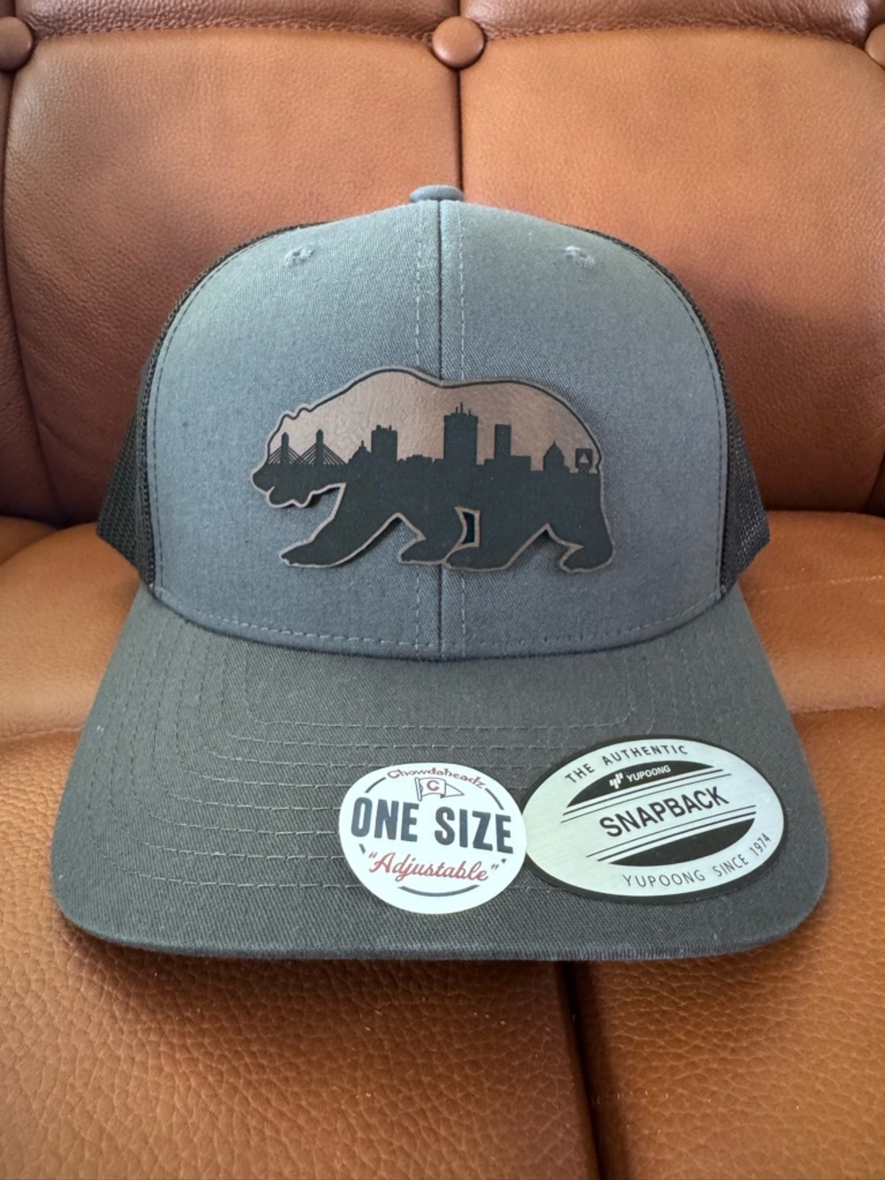 Chowdaheadz Boston Bruins Bear Skyline Leather Patch Snapback Trucker Hat